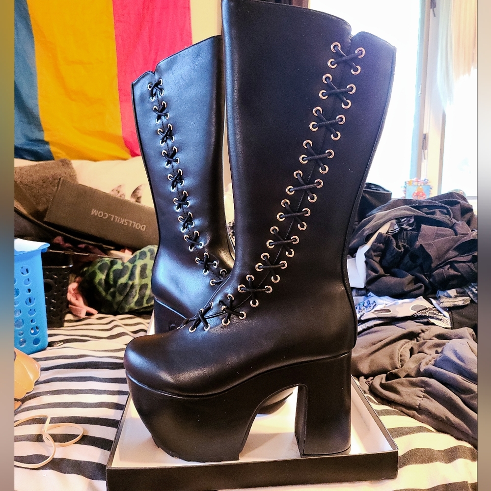Black Faux Leather Platform